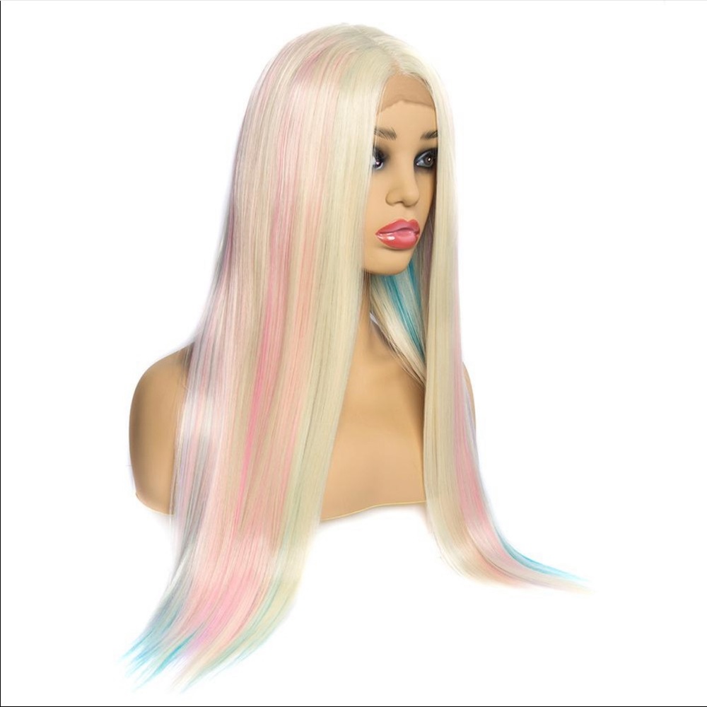 Blonde & pastel Long Straight Synthetic Lace Front - Picture 3 of 7